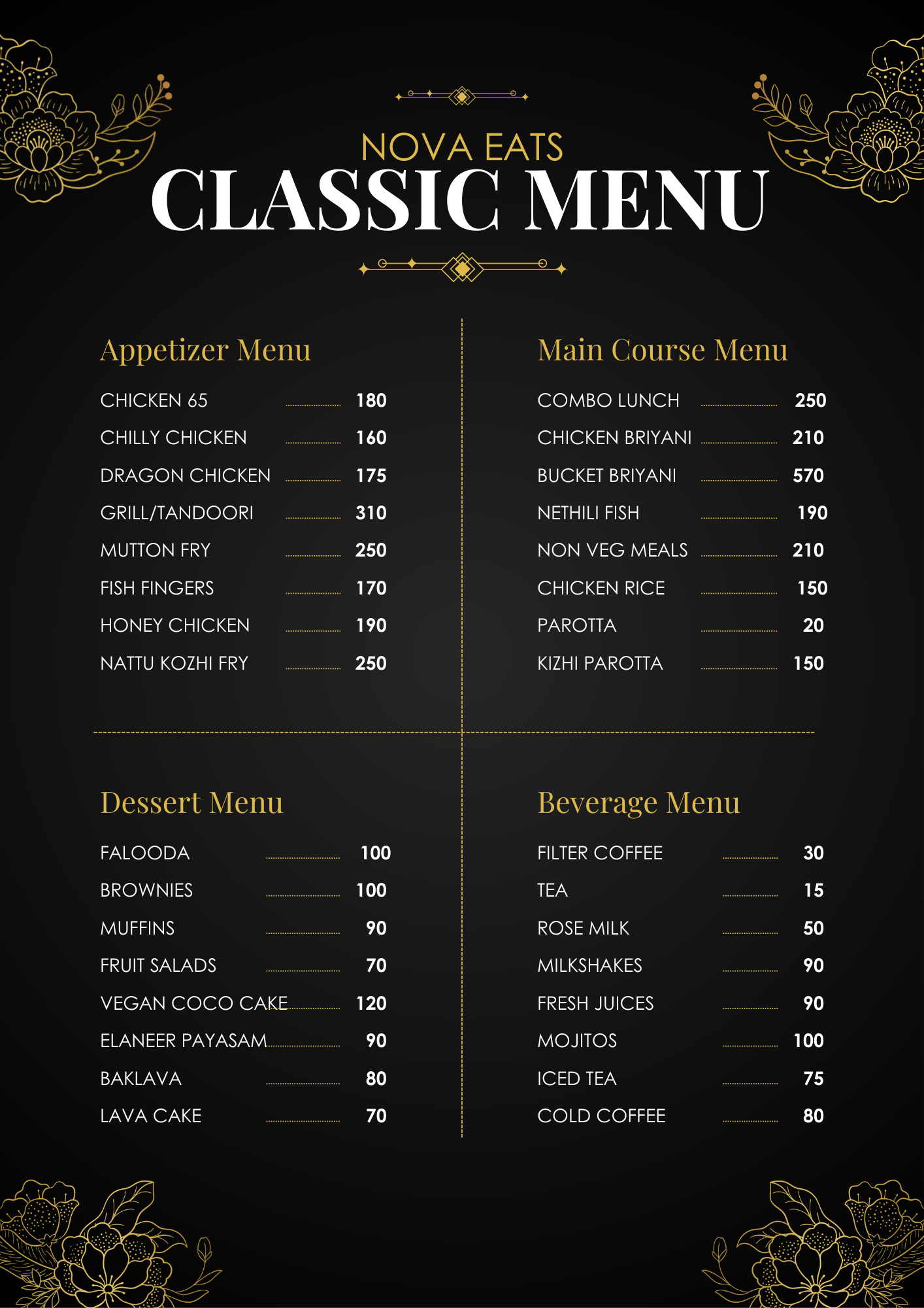 classic menu